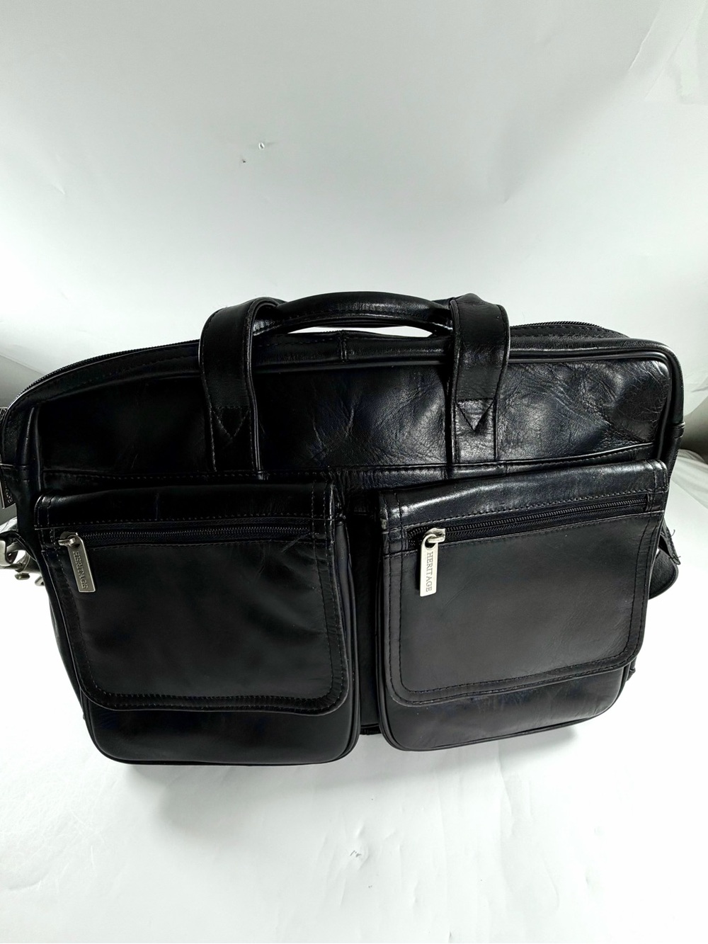 Vintage Heritage Black Leather Laptop Briefcase Messenger Bag Travel Organizer